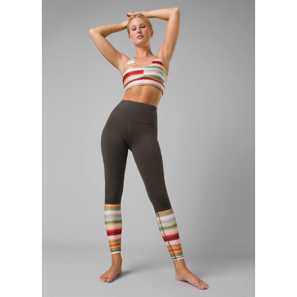 Prana Layna Dark Iron Dark Brown Ankle 7/8 Multi Color Striped Leggings Sz Small